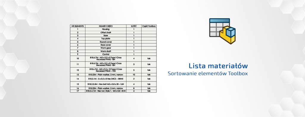 Sortowanie elementów Toolbox w liście materiałów BOM