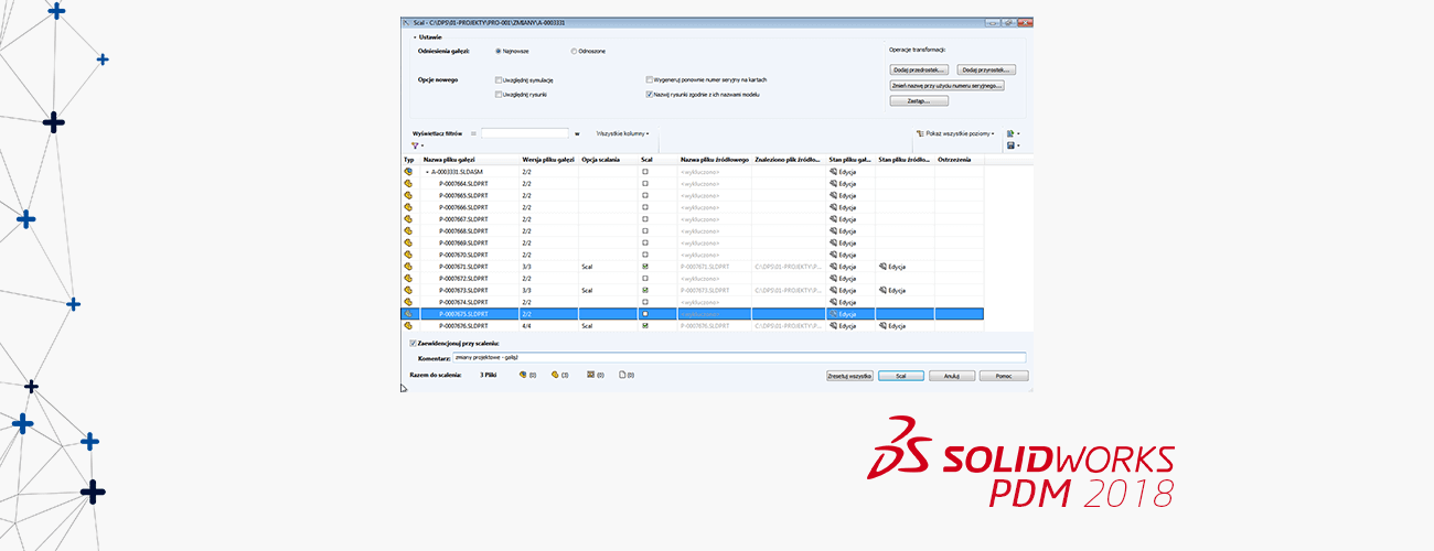 Rozgałęzianie i scalanie projektu – Nowość SOLIDWORKS PDM 2018