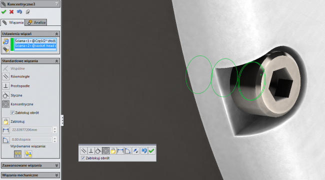 SOLIDWORKS – Zablokuj obrót koncentryczny